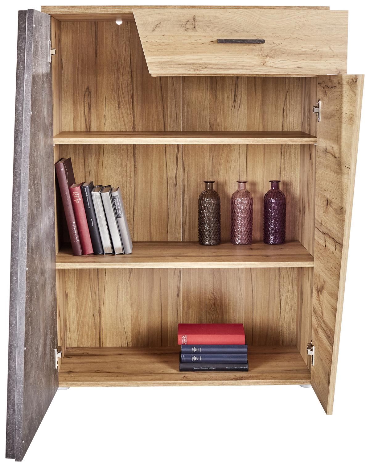 Kommode B 80cm Venedig, Wotan Eiche Dekor/Beton Optik - Eichefarben/Schwarz, MODERN, Holzwerkstoff (80/110/40cm)