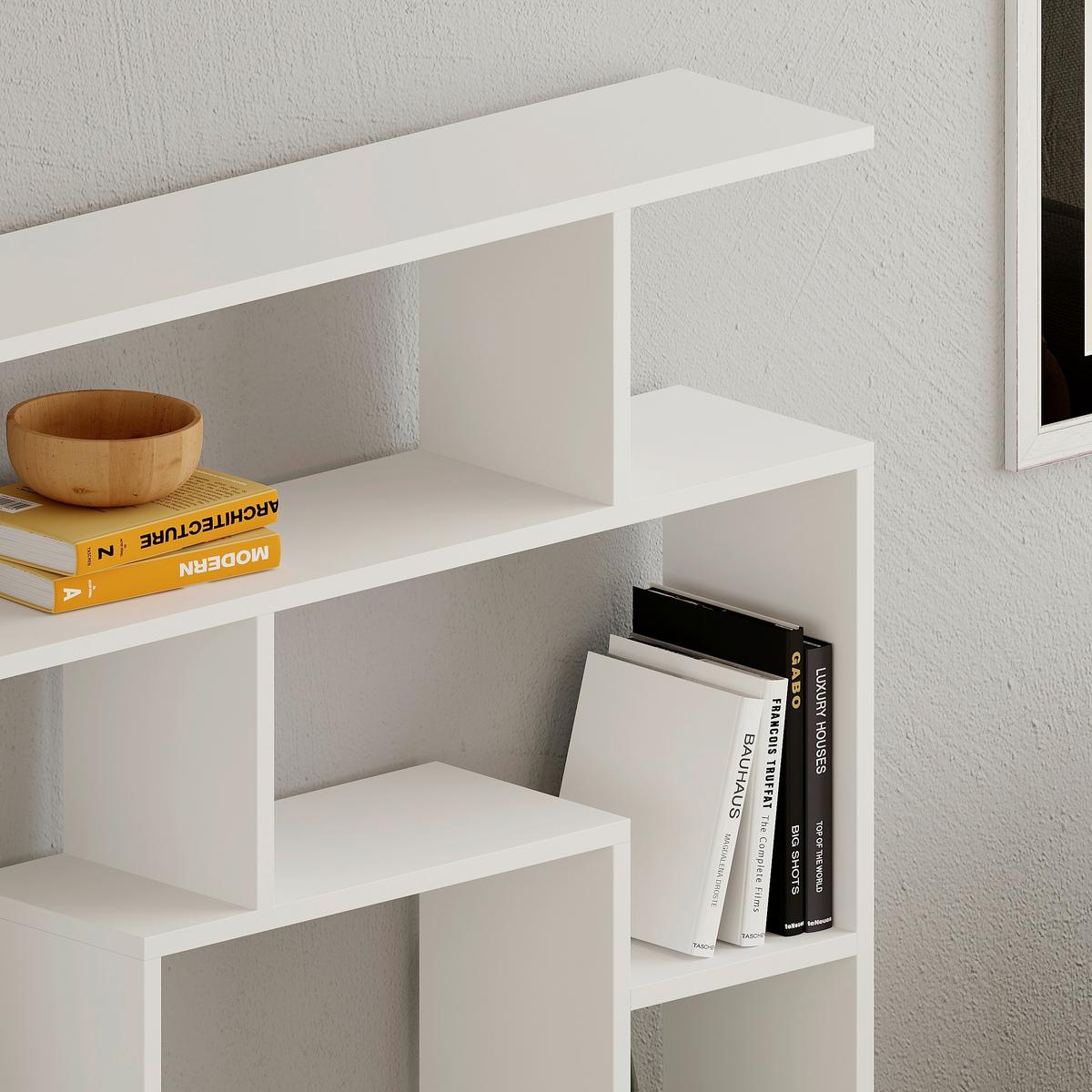 Bücherwand Labirent, Weiß B: 125 cm - Weiß, Design, Holzwerkstoff (125/129/22cm) - Livetastic