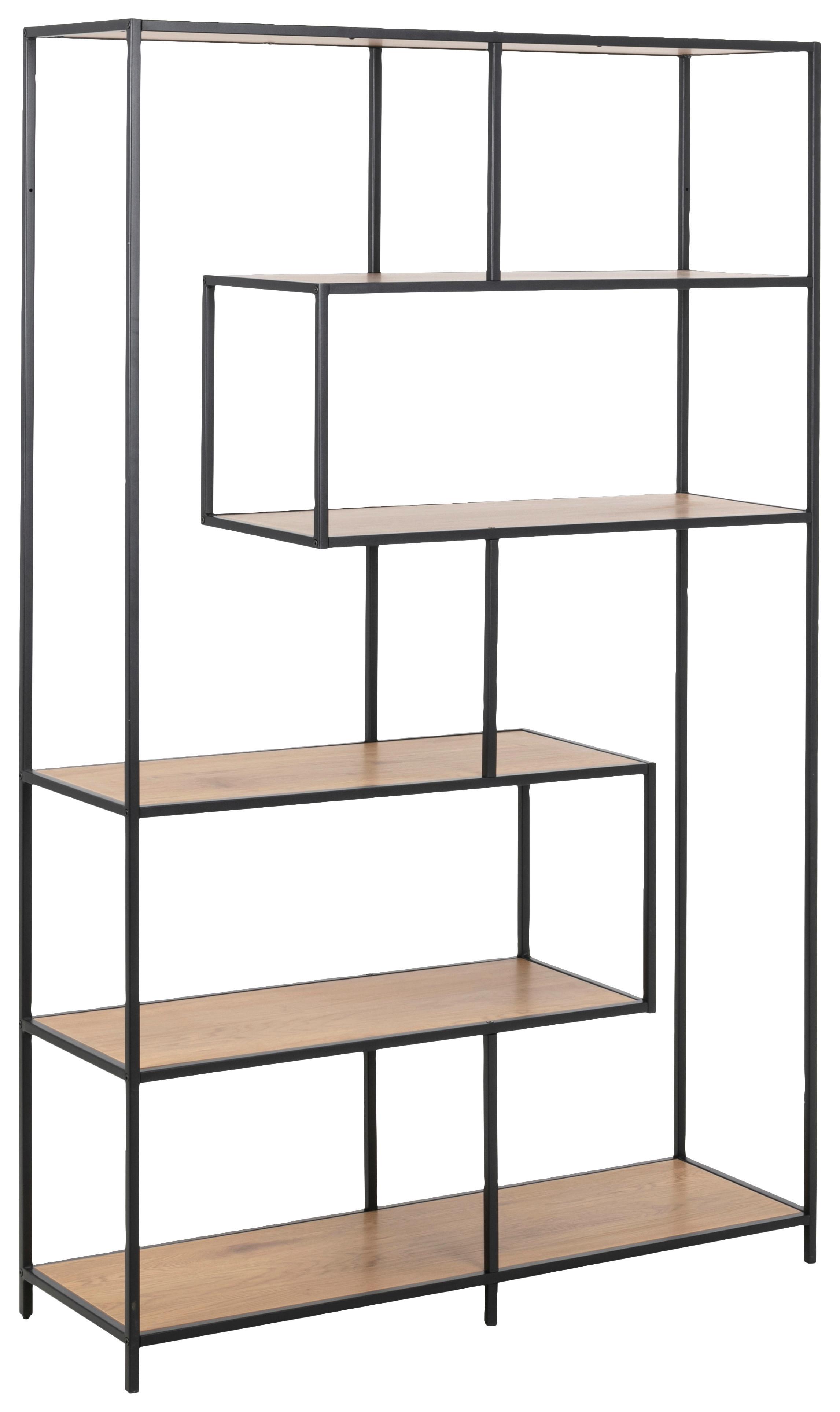 Regal Seaford B 114cm, Schwarz/Eiche Dekor - Eichefarben/Schwarz, MODERN, Holzwerkstoff/Metall (114/185/35cm) - MID.YOU