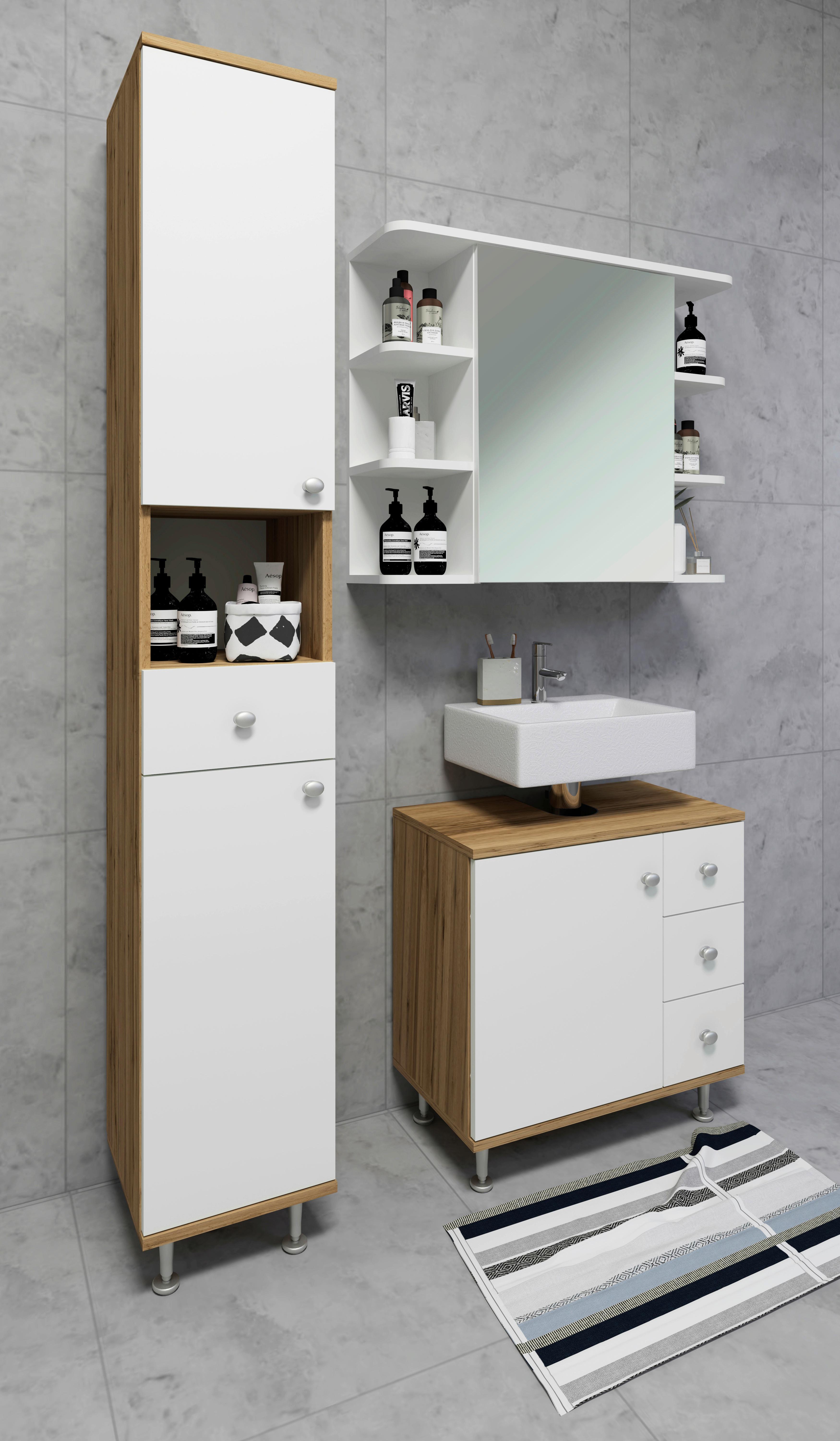 Hochschrank Nilosi - Honigeiche/Silberfarben, MODERN, Holzwerkstoff (30/185/31cm) - MID.YOU