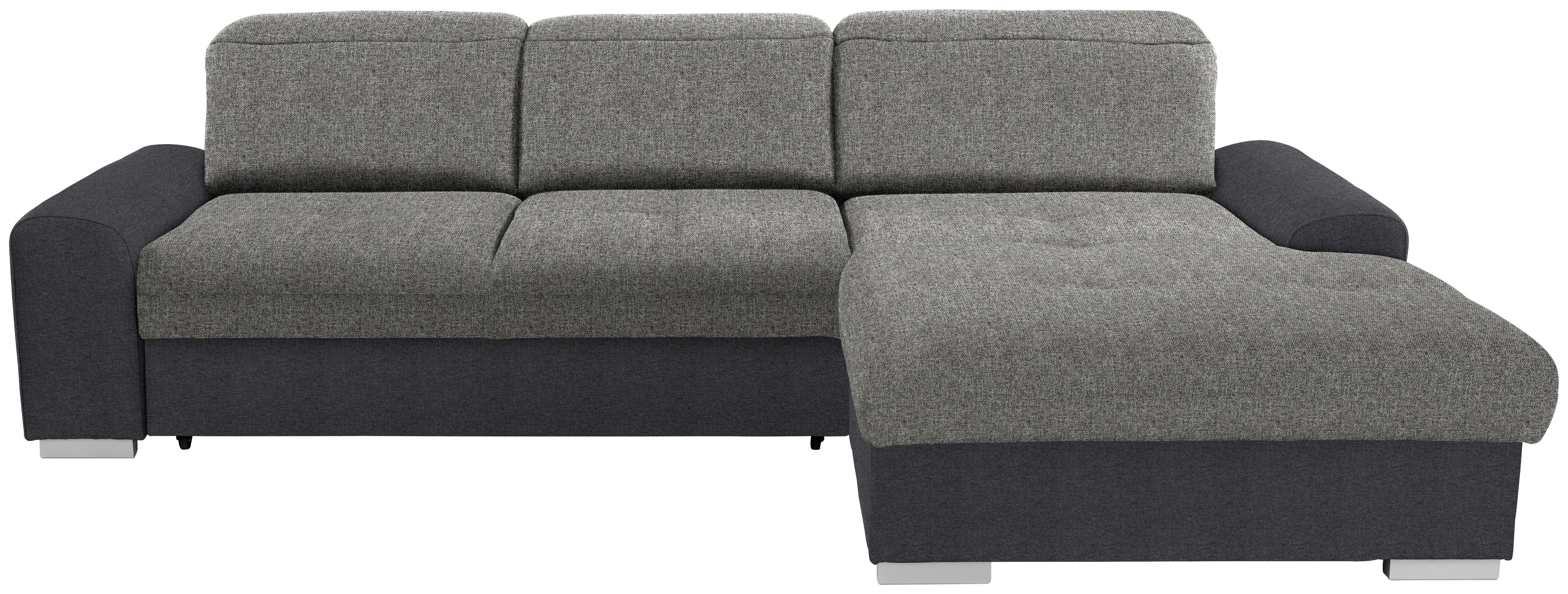 Ecksofa Mit Schlaffunktion & Bettkasten Malaga Grau - Dunkelgrau/Silberfarben, KONVENTIONELL, Textil (286/203cm) - Ondega