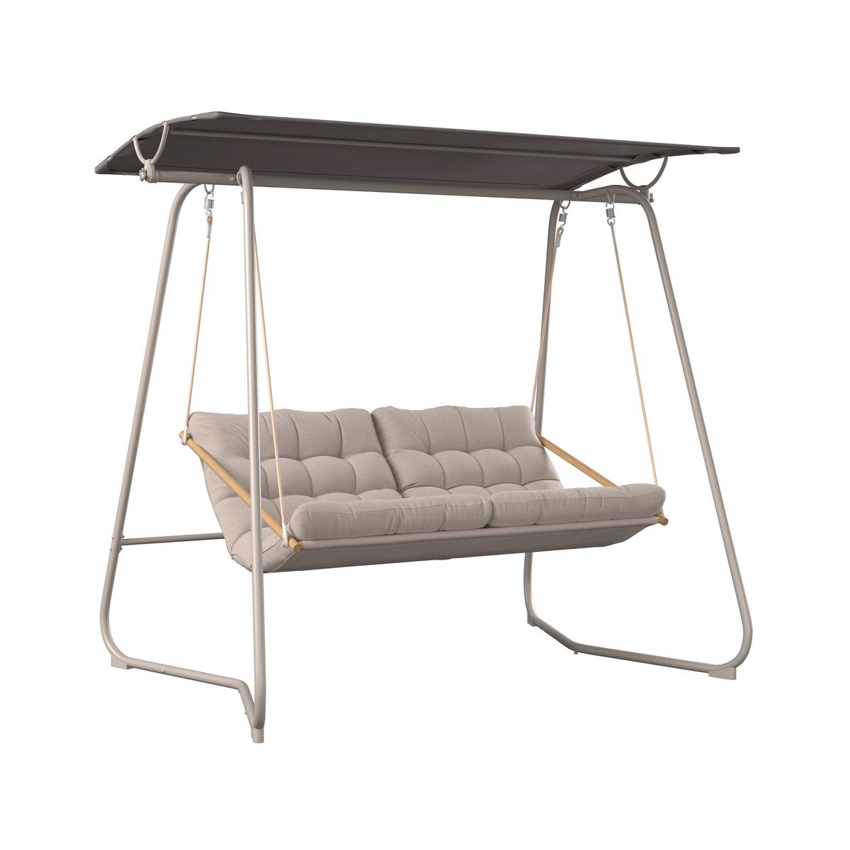 Hollywoodschaukel Bilbao - Dunkelgrau/Beige, MODERN, Textil/Metall (220/151/195cm) - Beldano