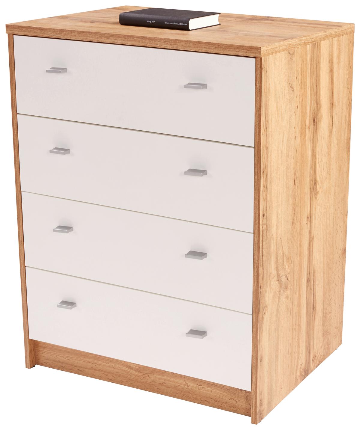 Kommode B 74cm 4-You New, Wotan Eiche Dekor/Weiß - Eichefarben/Schwarz, MODERN, Holzwerkstoff (74/85,4/44,5cm)