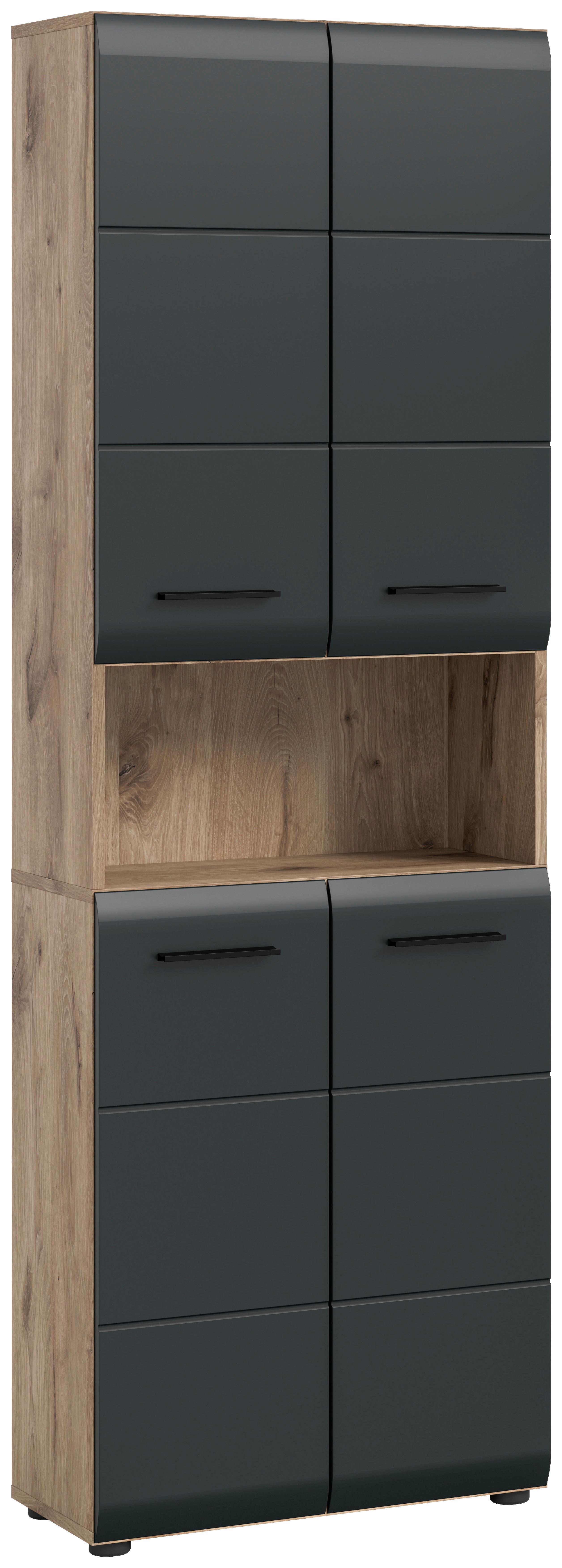 Hochschrank Ice Schwarz/Eiche Dekor B: 60cm - Eiche dunkel/Schwarz, Basics, Holzwerkstoff (60/185/30cm) - MID.YOU