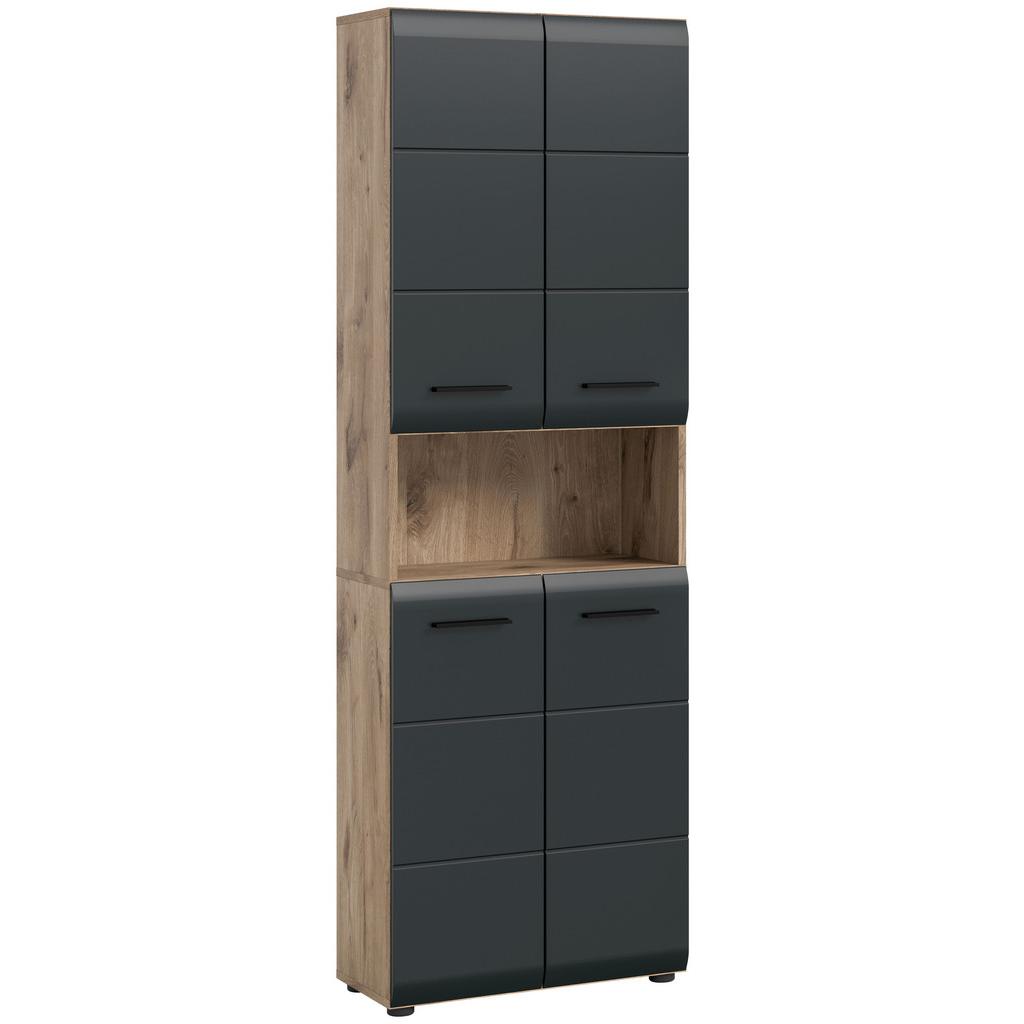 Hochschrank Ice Schwarz/Eiche Dekor B: 60cm