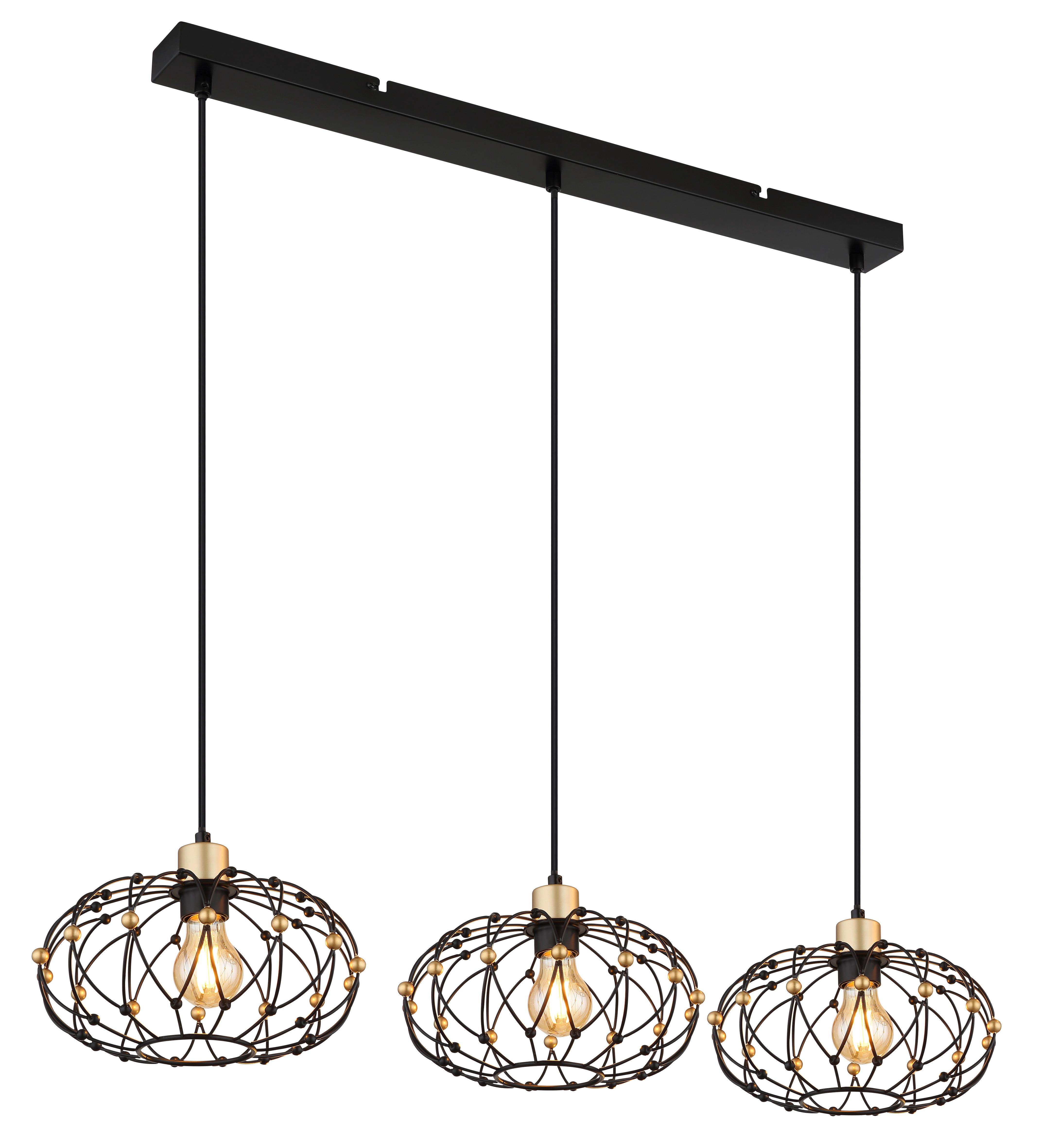 Hängeleuchte Greys Schwarz Goldfarben L: 95 cm - Goldfarben/Schwarz, Design, Kunststoff/Metall (95/28/150cm) - Globo