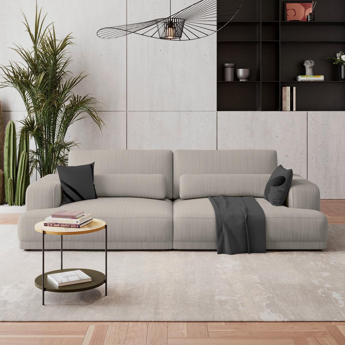 Bigsofa Savona Cord perlmutt, 260x111cm - Perlmutt, Trend, Textil (260/77/111cm) - Luca Bessoni