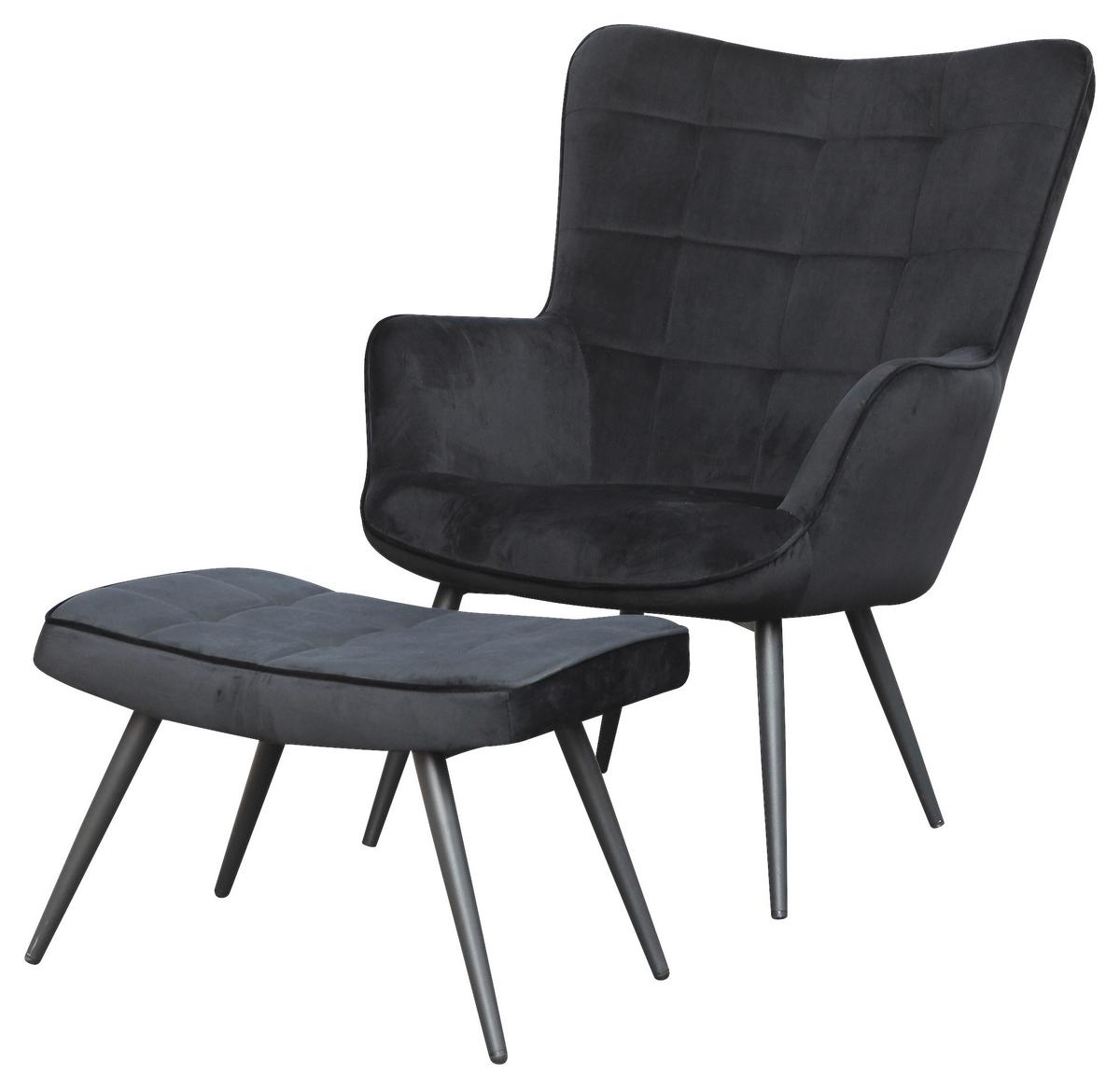 Polstersessel Mit Armlehnen + Hocker Uta Textil Schwarz - Schwarz, MODERN, Holzwerkstoff/Textil (72/60/97/39/80/41cm) - MID.YOU