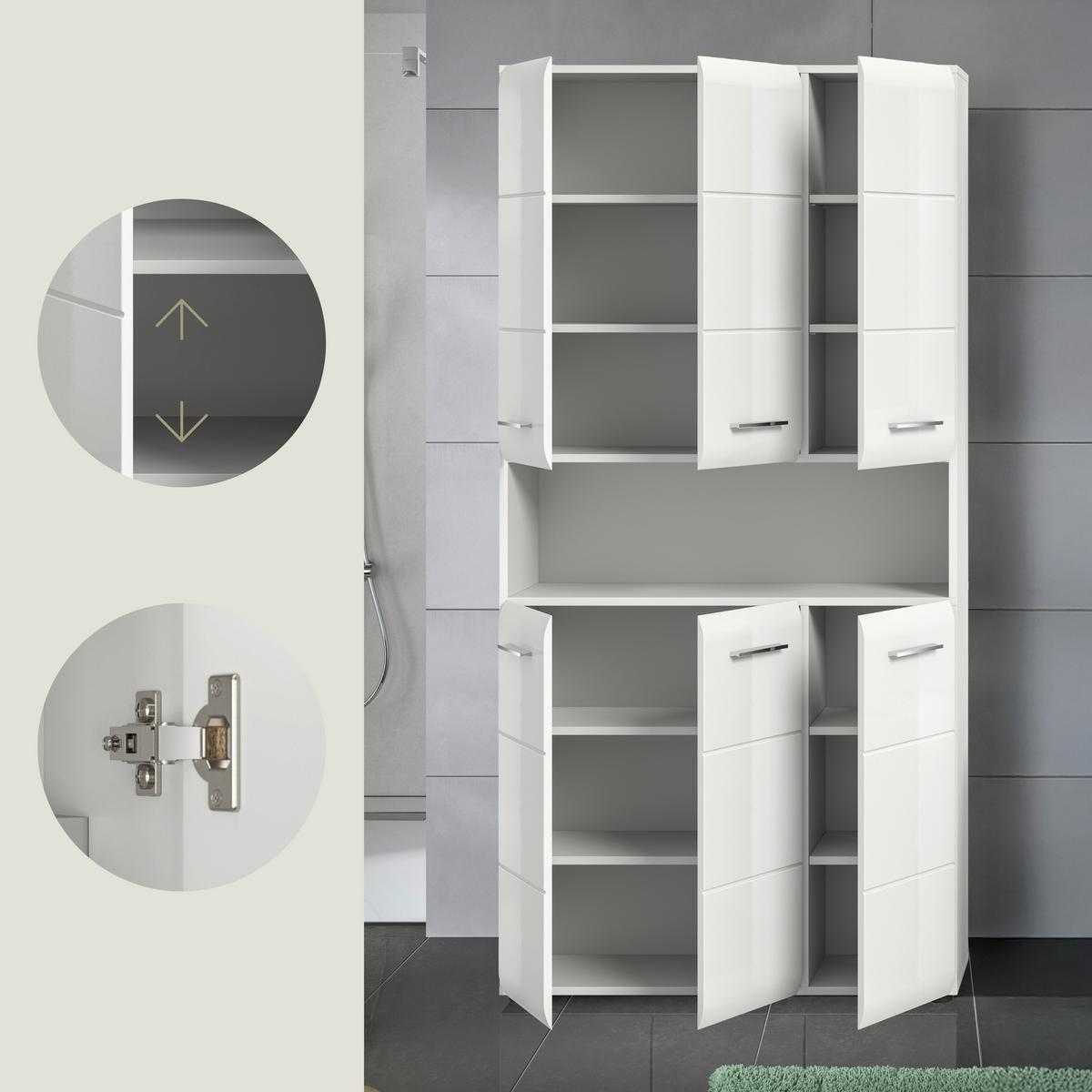 Hochschrank Ice Weiß Hg B: 90 Cm - Weiß Hochglanz/Schwarz, MODERN, Holzwerkstoff (90/185/30cm) - MID.YOU