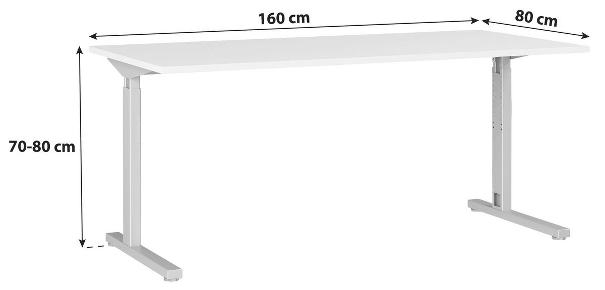 Schreibtisch B 160 H 70 cm Gw-Profi, Grau/Silberfarben - Silberfarben/Grau, KONVENTIONELL, Holzwerkstoff/Metall (160/70/80cm) - Germania