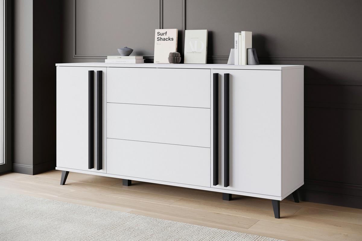 SIDEBOARD Helsinki Weiß B: 150cm - Schwarz/Weiß, Trend, Holzwerkstoff (150/77,8/39,5cm) - P & B