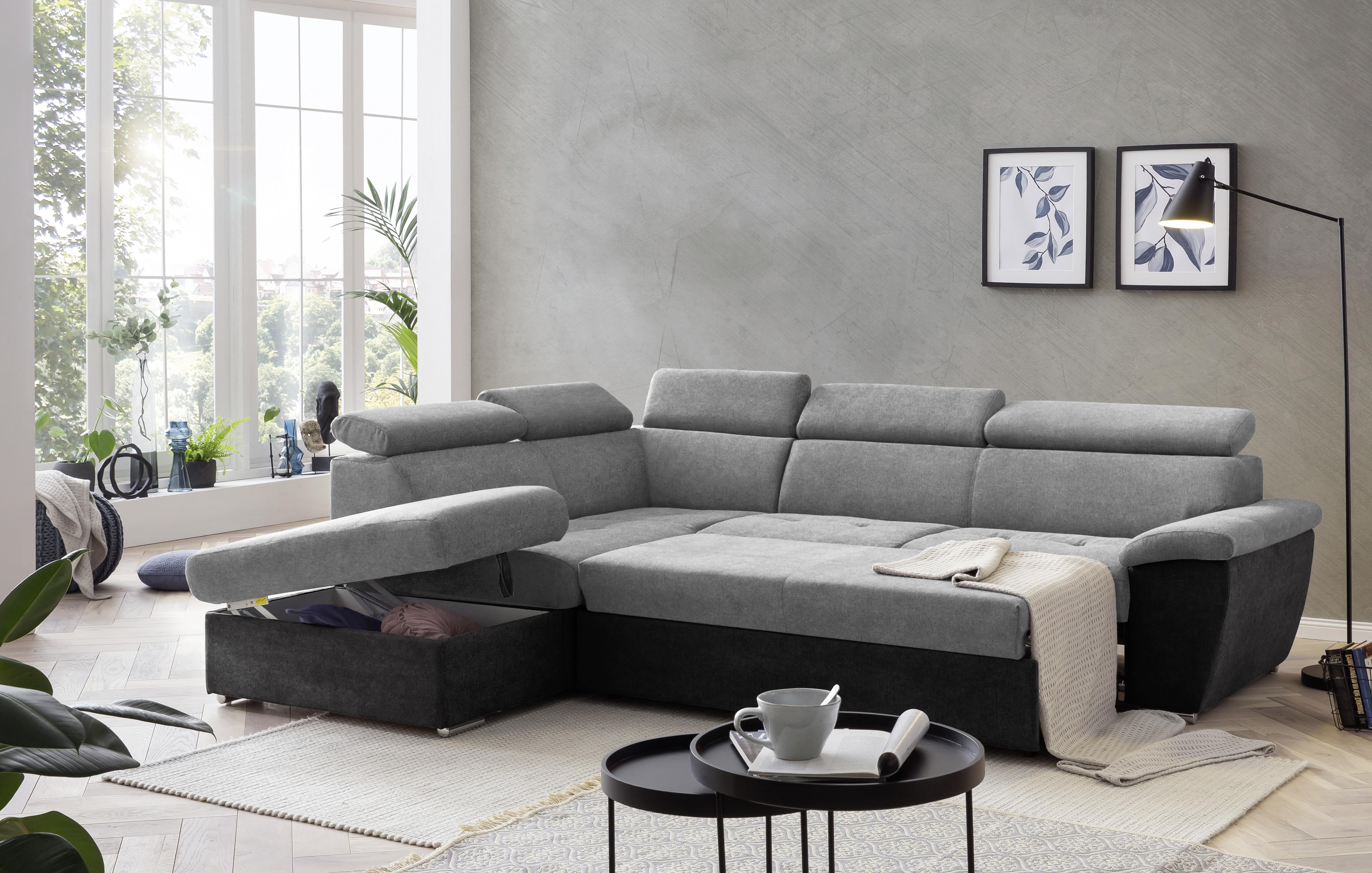 Livetastic Ecksofa mit Schlaffunktion Antero + Bettkasten Grau