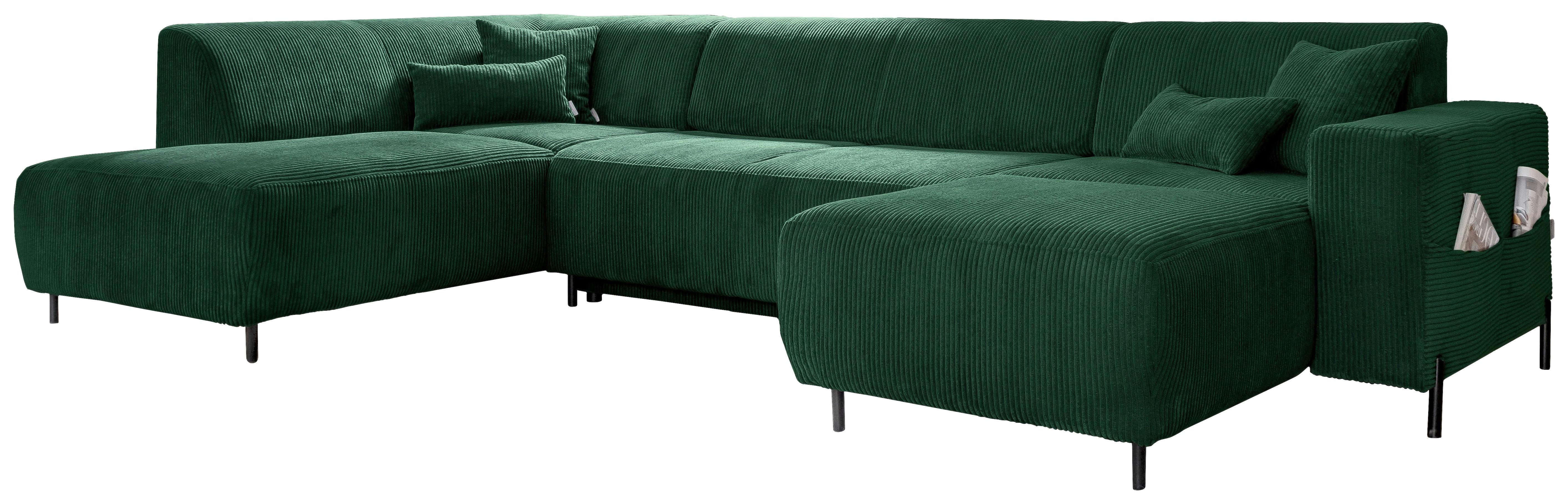 Sedací souprava CÉLINE U, levá, tmavě zelený manšestr - černá/tmavě zelená, kov/textil (192/330/165cm) - MID.YOU