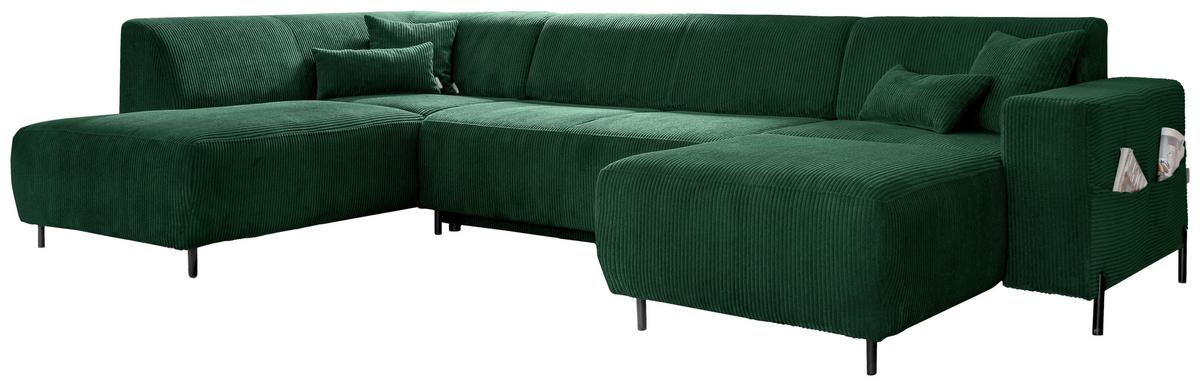 Sedacia súprava CÉLINE U, ľavá, tmavozelený menčester - čierna/tmavozelená, kov/textil (192/330/165cm) - MID.YOU