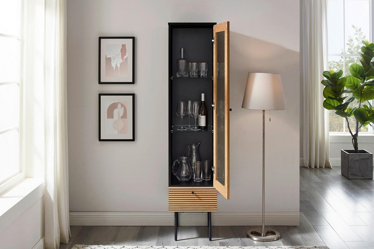 Vitrine Schwarz, Eiche Dekor B: 40cm - Klar/Eichefarben, Design, Glas/Holz (40/179/43cm) - Livetastic