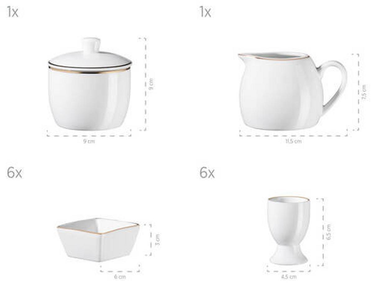 Kombiservice Weiß Goldfarben 6 Personen Geschirr Set - Goldfarben/Weiß, Basics, Keramik (39/34/28cm) - Mäser