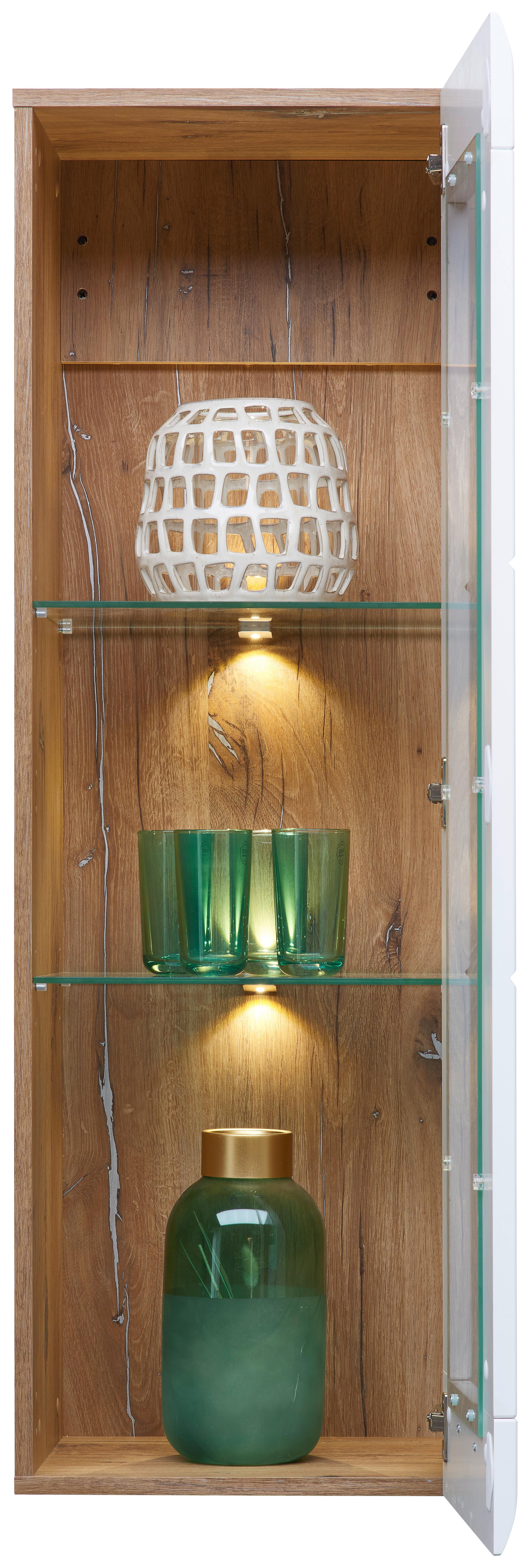 Hängevitrine Auris B: 40,3 Cm Eiche Dekor/weiß - Weiß, MODERN, Glas/Holzwerkstoff (40,3/123,4/37,1cm) - Luca Bessoni