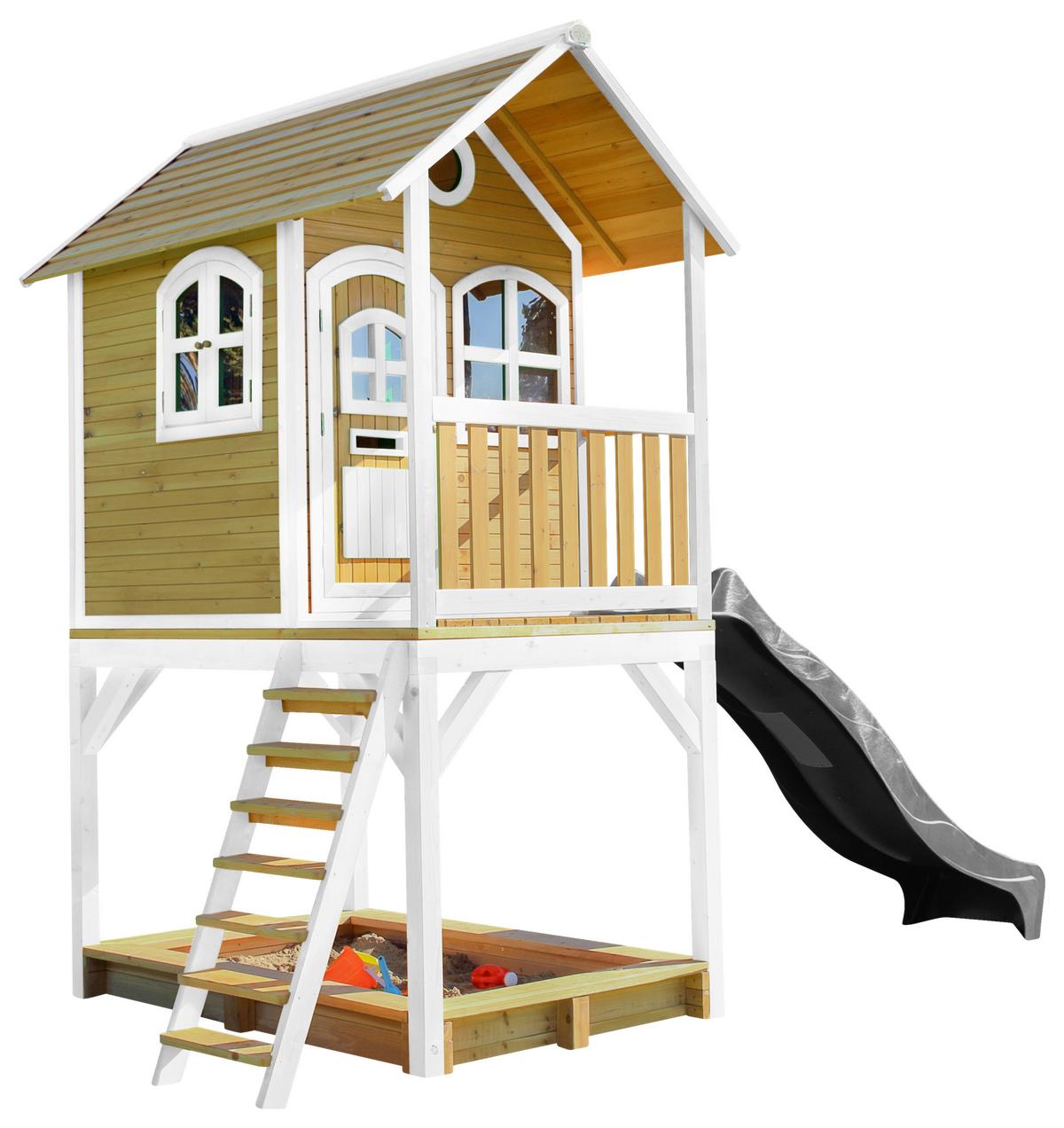 Spielhaus Sarah Braun/grau/weiß B: 370 Cm - Braun/Weiß, KONVENTIONELL, Holz/Kunststoff (370/291/191cm) - Ambia Garden