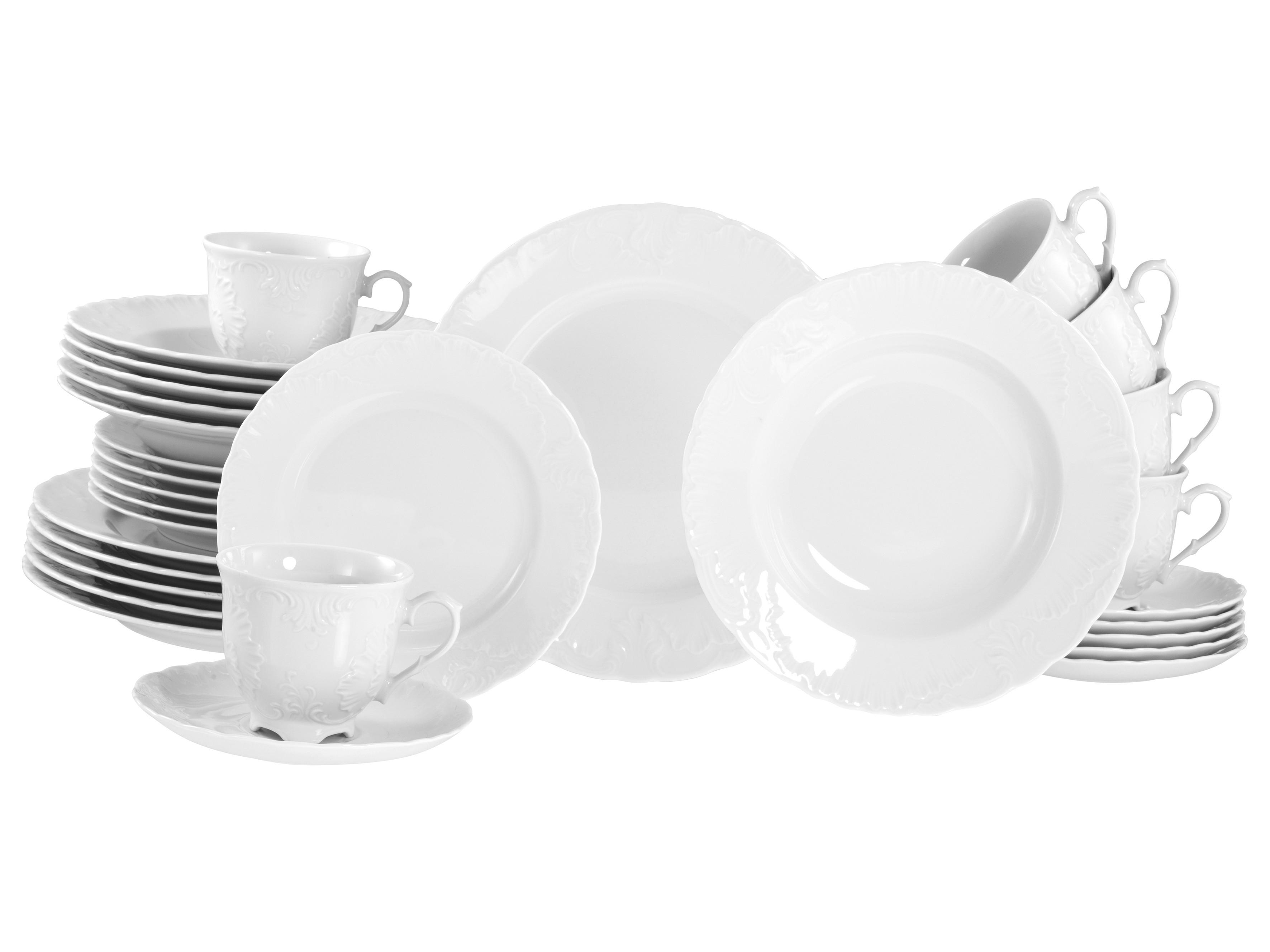 Kombiservice Rokoko Weiss Porzellan, 6 Pers., 30-teilig - Weiß, Basics, Keramik - Creatable