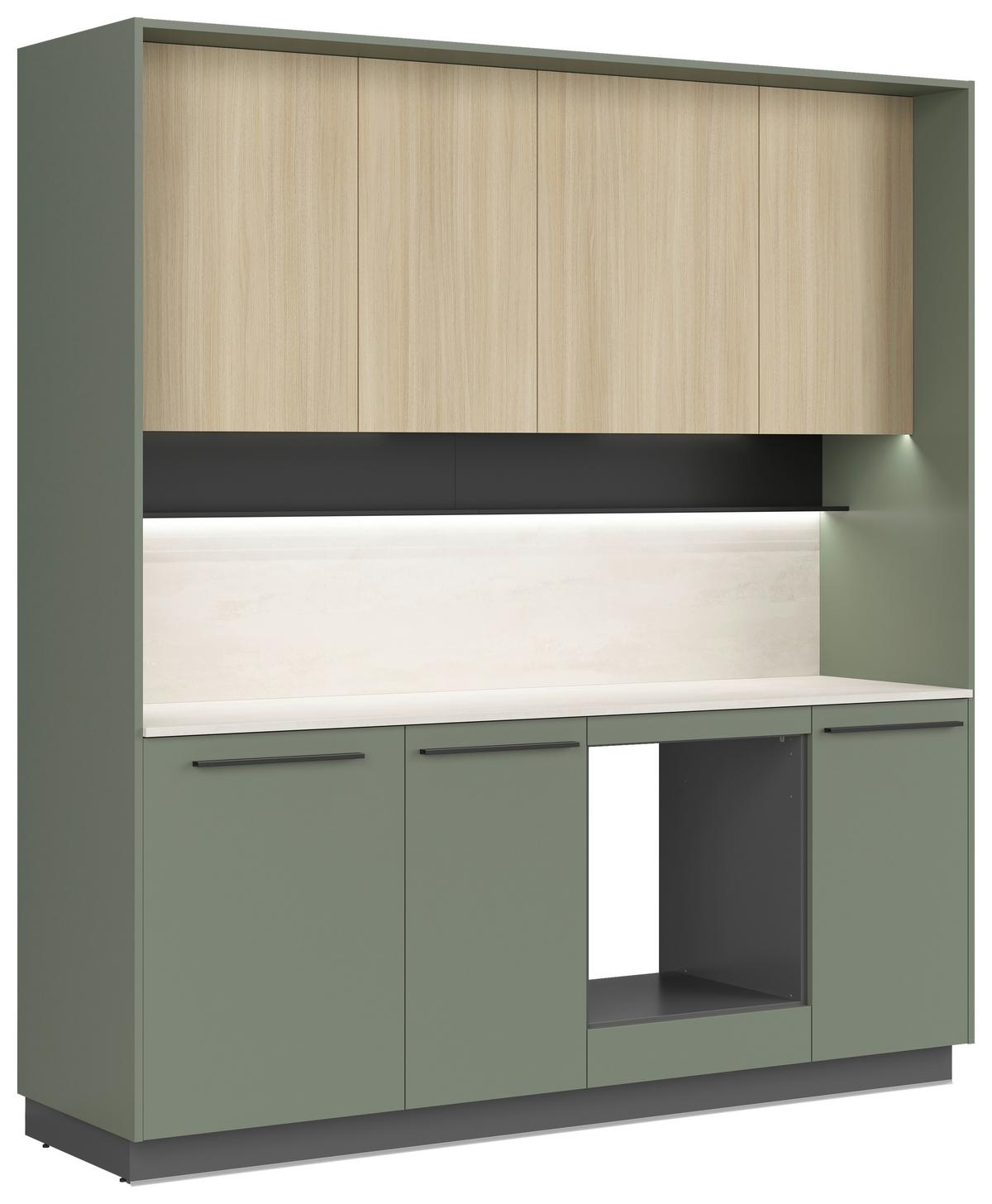 Küchenblock Milino Small-Smg/Sbe - Dunkelgrün/Eichefarben, Basics, Holzwerkstoff (210cm) - Visiona