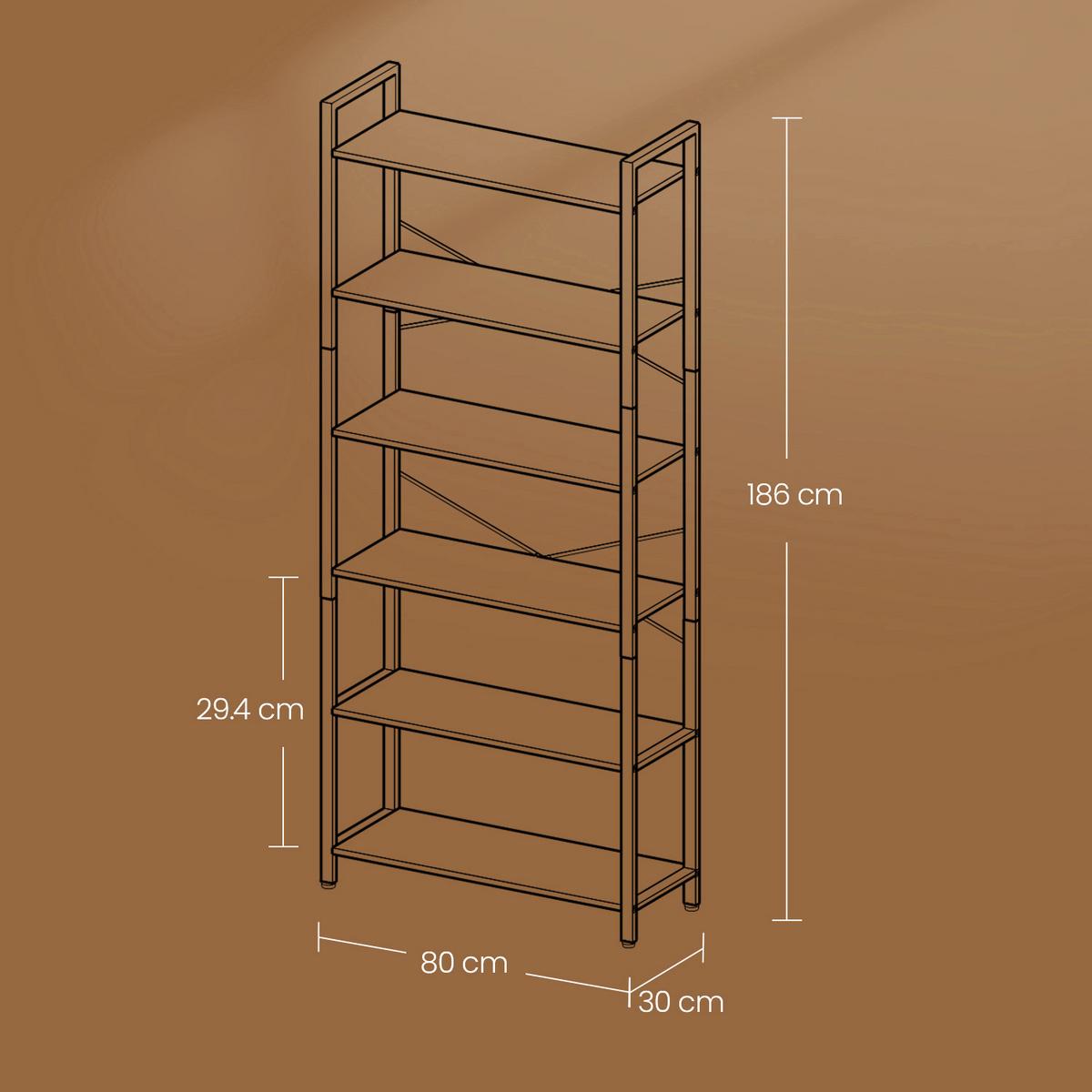 NÁSTENNÁ KNIŽNICA KOV:ČIERNY, FARBA DREVA - Trend (80/184,3/30cm) - MID.YOU