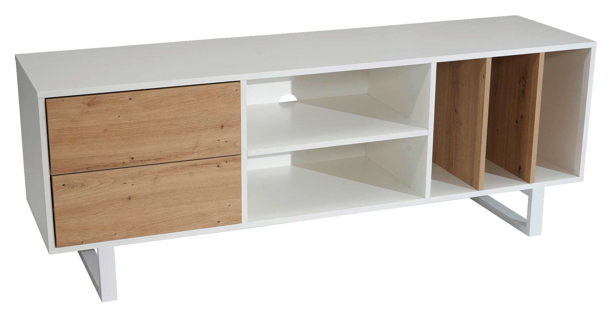 Nízka komoda EVA - biela/farba duba, Design, kov/kompozitné drevo (150/55/40cm) - Livetastic