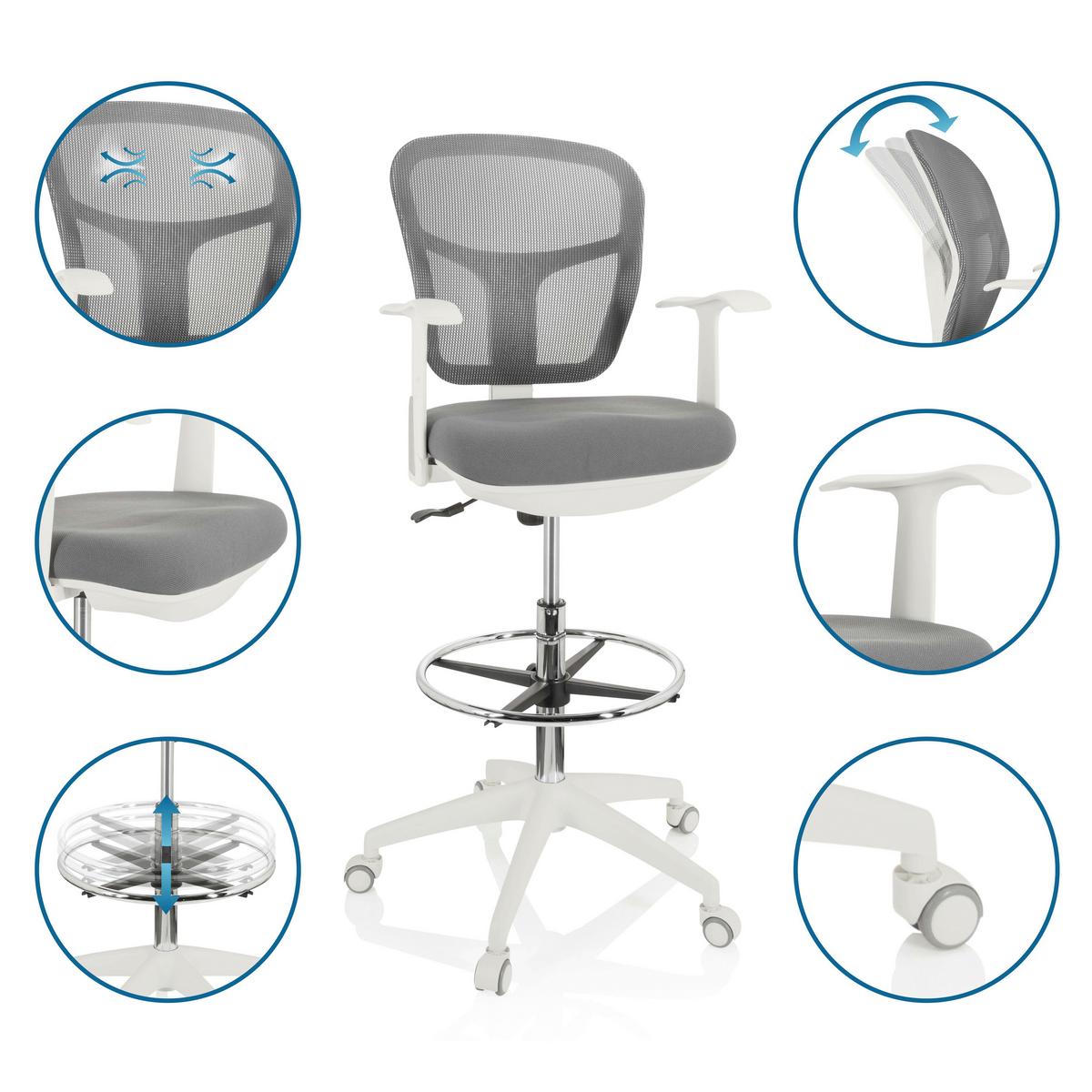 Bürostuhl Top Work 108 W Grau/weiß Bis 120 Kg - Weiß/Grau, Basics, Kunststoff/Textil (68/115/55cm) - MID.YOU