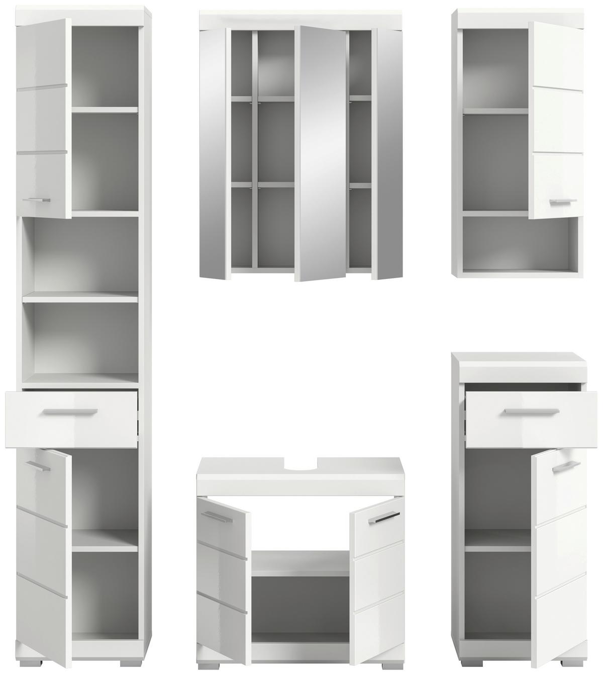 Badezimmer Scout Weiß B: 134 Cm - Weiß Hochglanz/Silberfarben, MODERN, Glas/Holzwerkstoff (134cm) - MID.YOU
