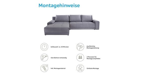 Ecksofa mit Schlaffunktion + Bettkasten Adria, Samt - Grau, MODERN, Textil (213/308cm) - Luca Bessoni