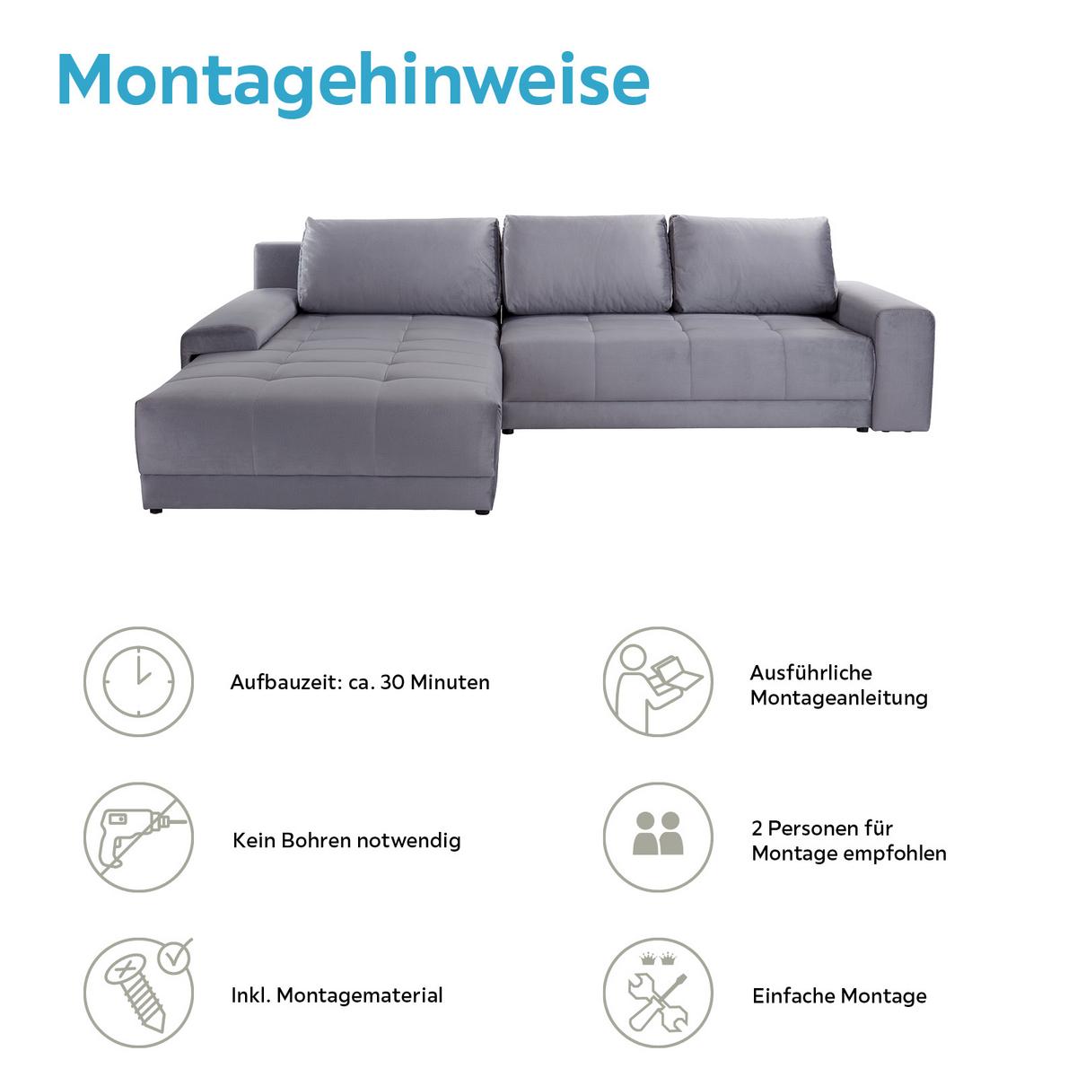 Ecksofa mit Schlaffunktion + Bettkasten Adria Grau - Grau, MODERN, Textil (213/308cm) - Luca Bessoni