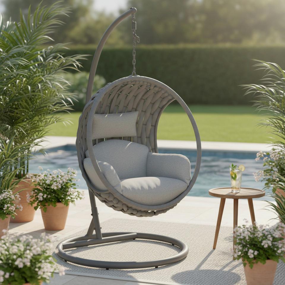 ZÁVĚSNÉ KŘESLO MIRA - světle šedá, Moderní, kov/textil (107cm) - Bessagi Garden