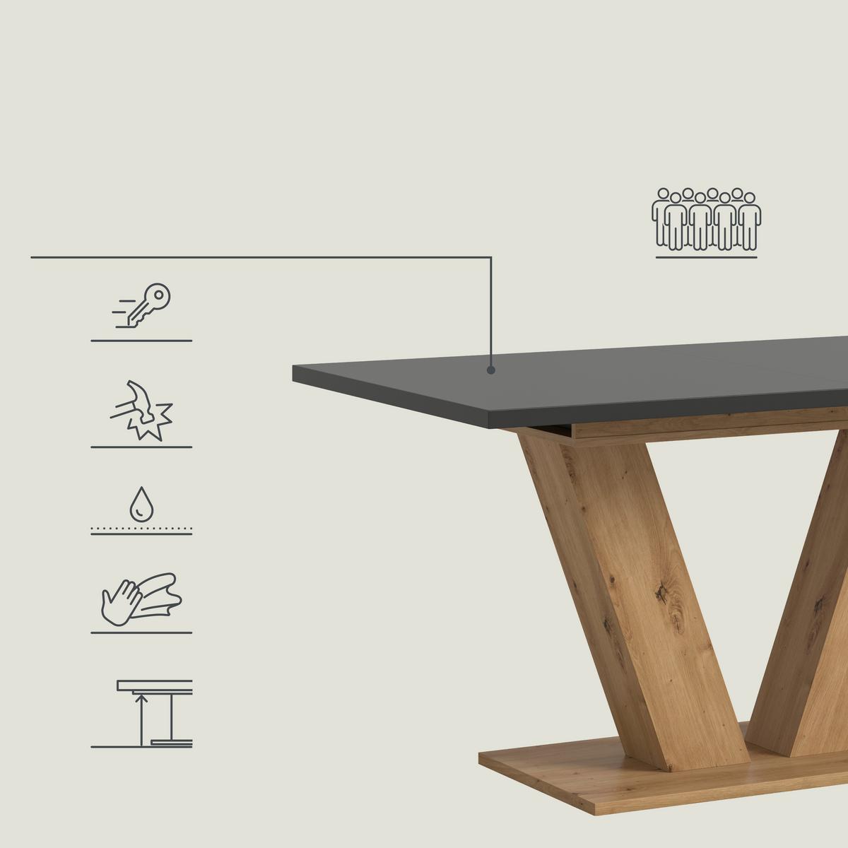 Ausziehtisch Marlon 150 Az Grau/Artisan, B: 150-190 cm - Eiche Artisan/Grau, Trend, Holzwerkstoff (150-190/90/76cm) - MID.YOU