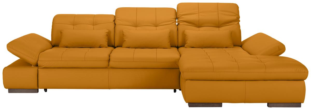 Rohová sedačka SANFINO, pravá, žlutá pravá kůže - barvy chromu/žlutá, Konvenční, kov/kůže (305/199cm) - Premium Living