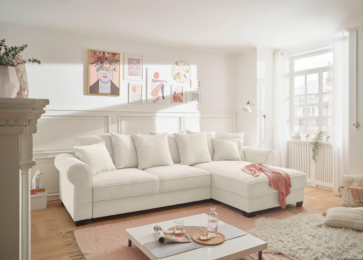 Ecksofa Maureen Creme S: 318x197 Cm - Creme/Schwarz, KONVENTIONELL, Textil (318/197cm) - MID.YOU