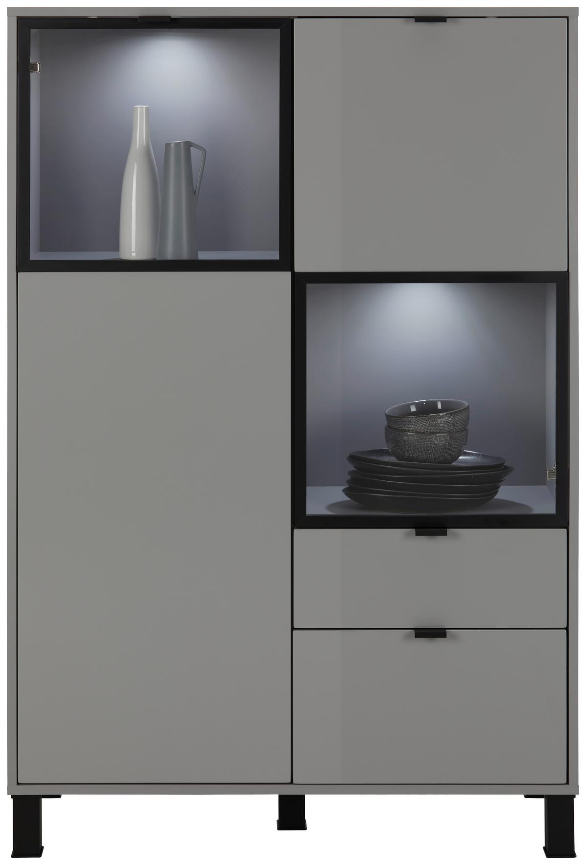 VYSOKÁ KOMODA GRID - šedá/černá, Moderní, kompozitní dřevo/plast (94/141/38cm) - Mömax