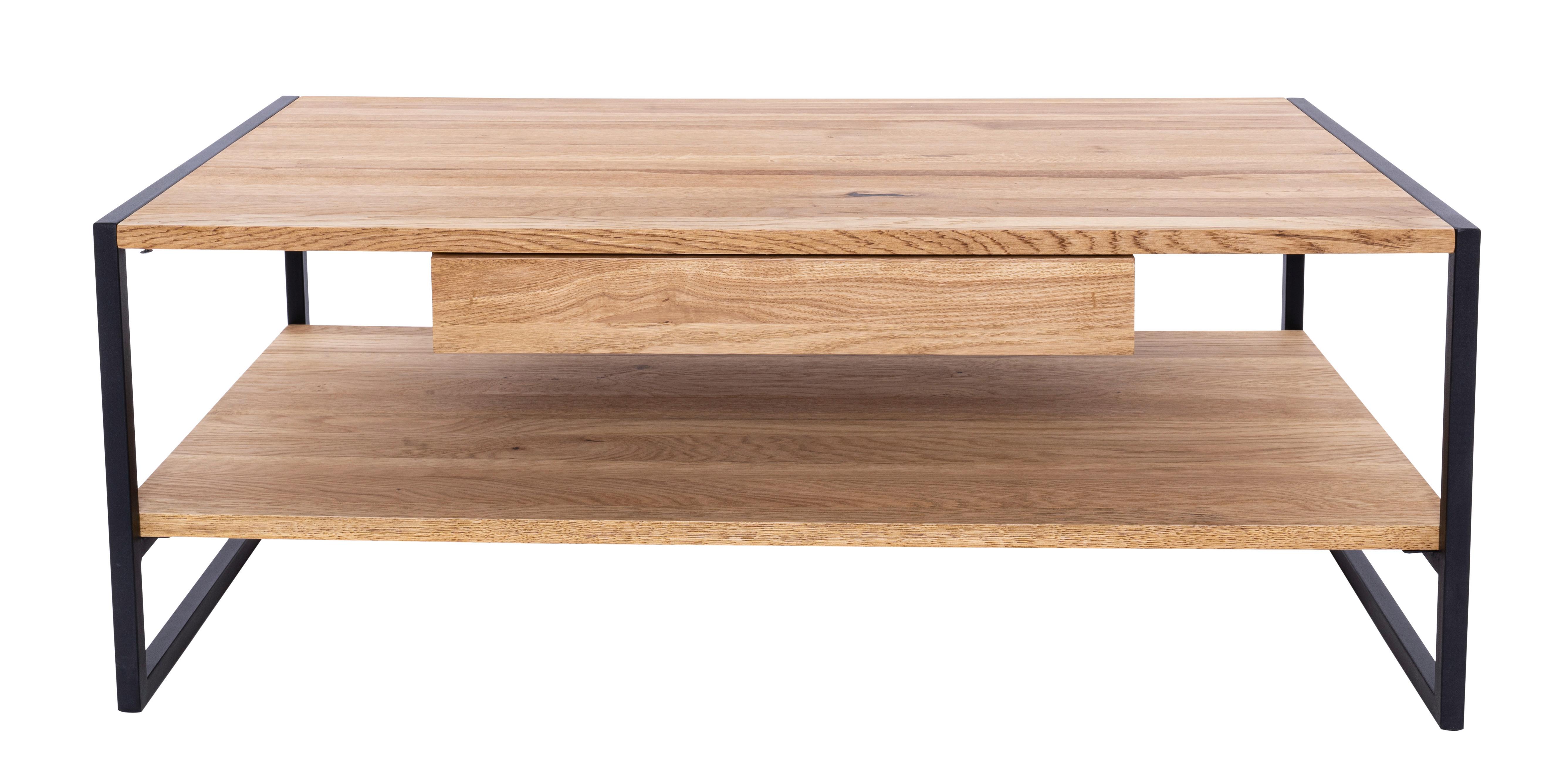 Couchtisch Holz Massiv Mit Lade Nanpur Naturfarben - Schwarz/Naturfarben, MODERN, Holz/Metall (110/60/40cm) - MID.YOU