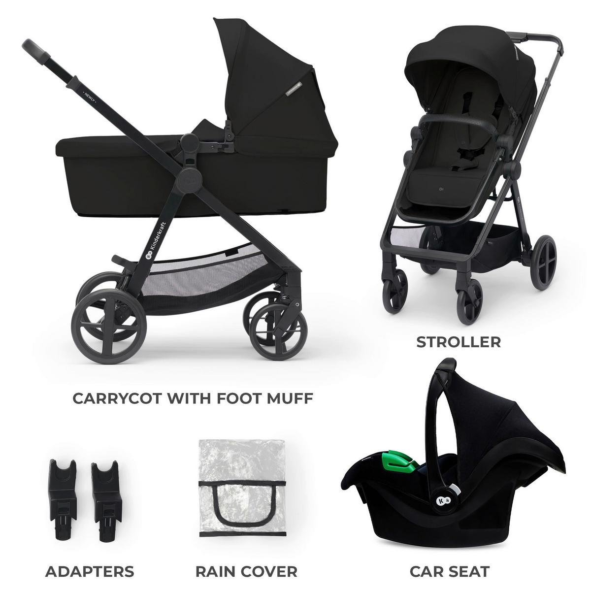 Kinderwagenset Newly 3 IN 1 Schwarz, B/H/T: 54x100x94cm - Schwarz, Basics, Metall (54/100/94cm) - Kinderkraft