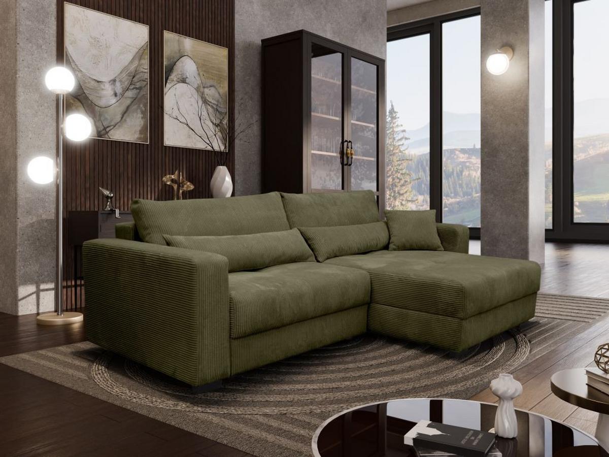 Rohová sedačka XELA, sezení boxspring, khaki manš. - černá/khaki, Moderní, textil (265/170cm)