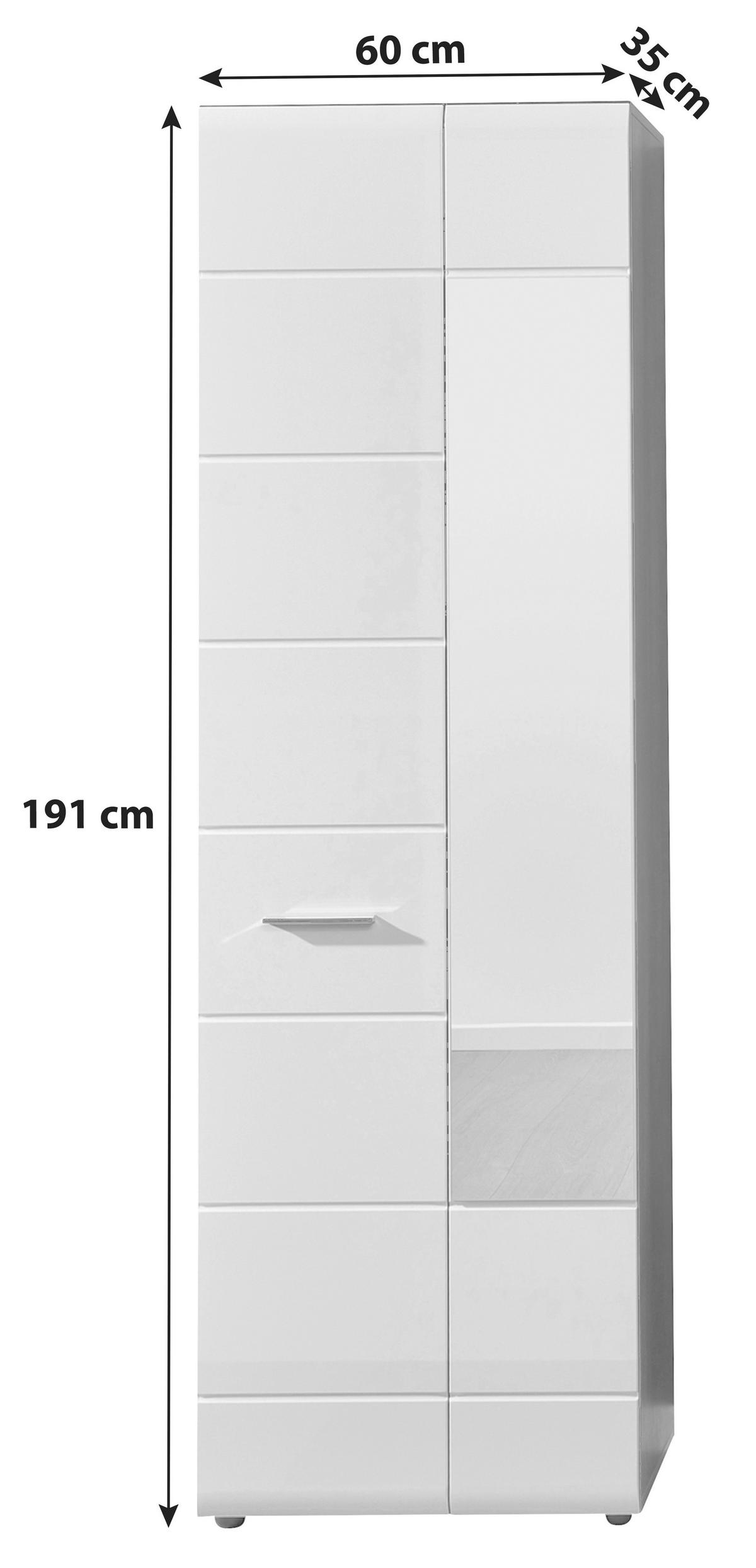 Garderobenschrank Line Weiß B: 60 cm - Weiß/Silbereichenfarben, MODERN, Glas/Holzwerkstoff (60/191/35cm) - MID.YOU