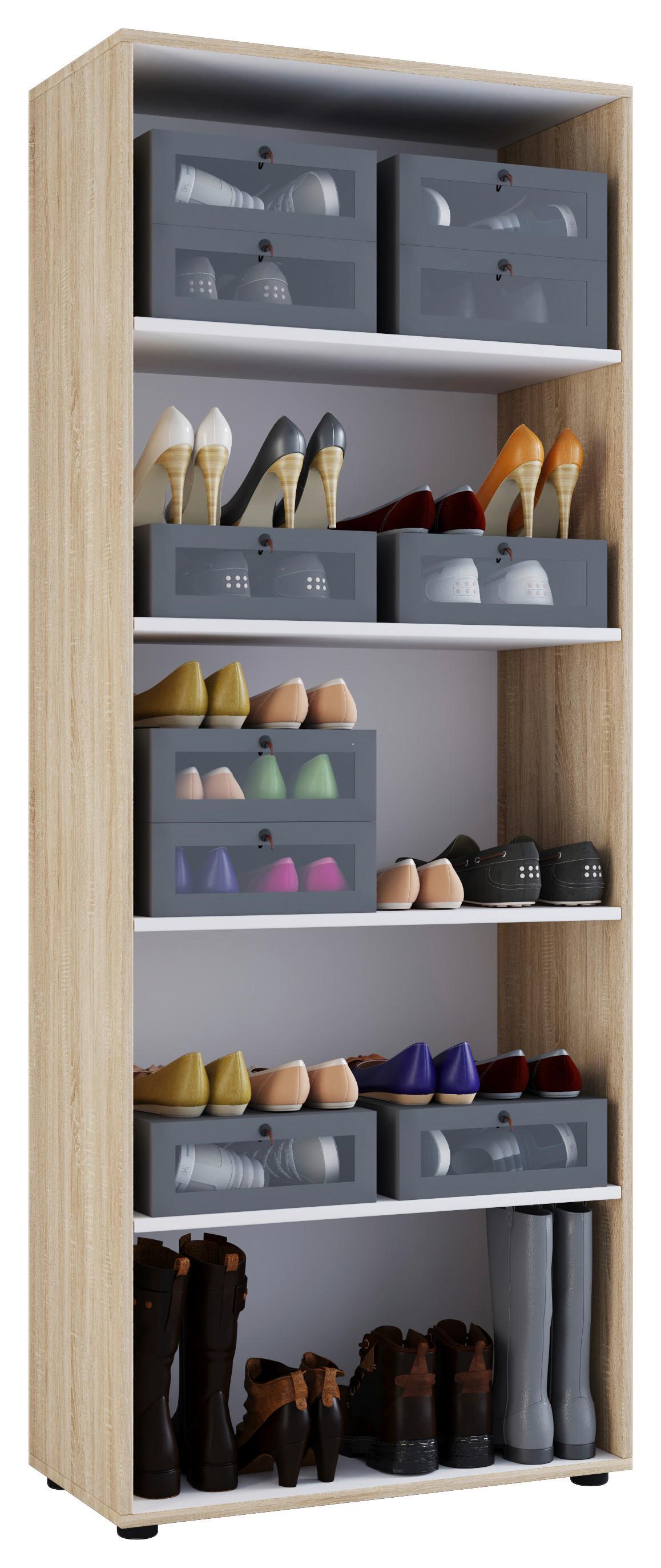 Schuhschrank Vandol Sonoma Eiche Dekor B: 71 cm - Schwarz/Sonoma Eiche, Design, Holzwerkstoff (71/180/37cm) - MID.YOU