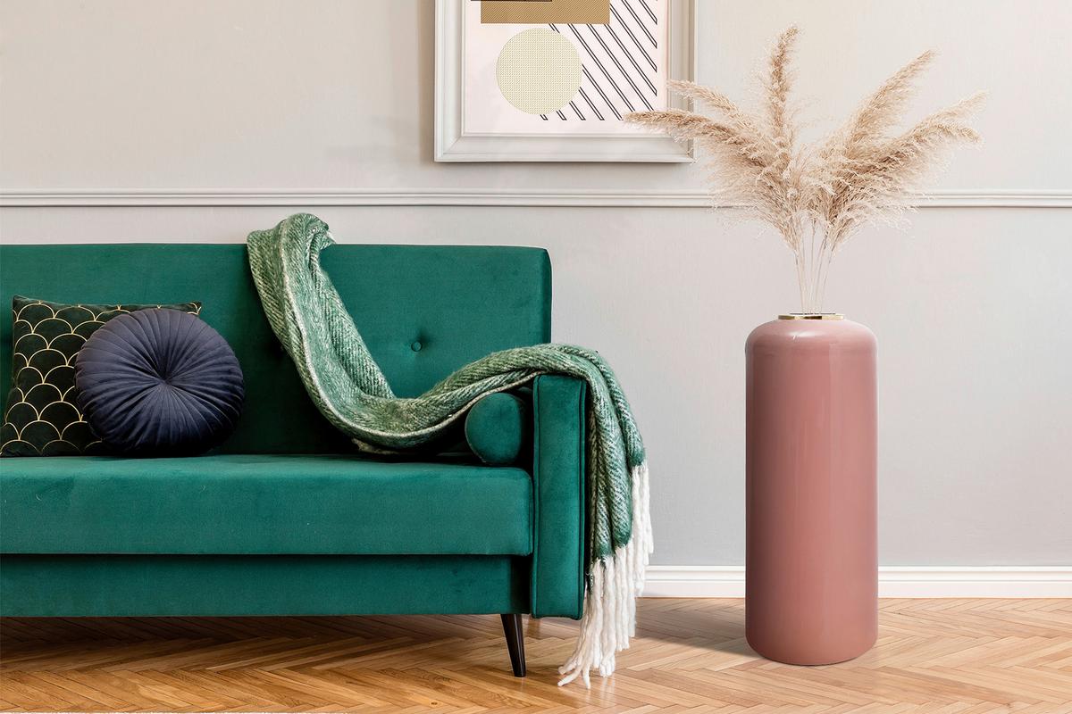 Bodenvase Art Deco Rosa Goldfarben, D: 30 cm - Goldfarben/Rosa, Trend, Metall (30/81cm) - Kayoom