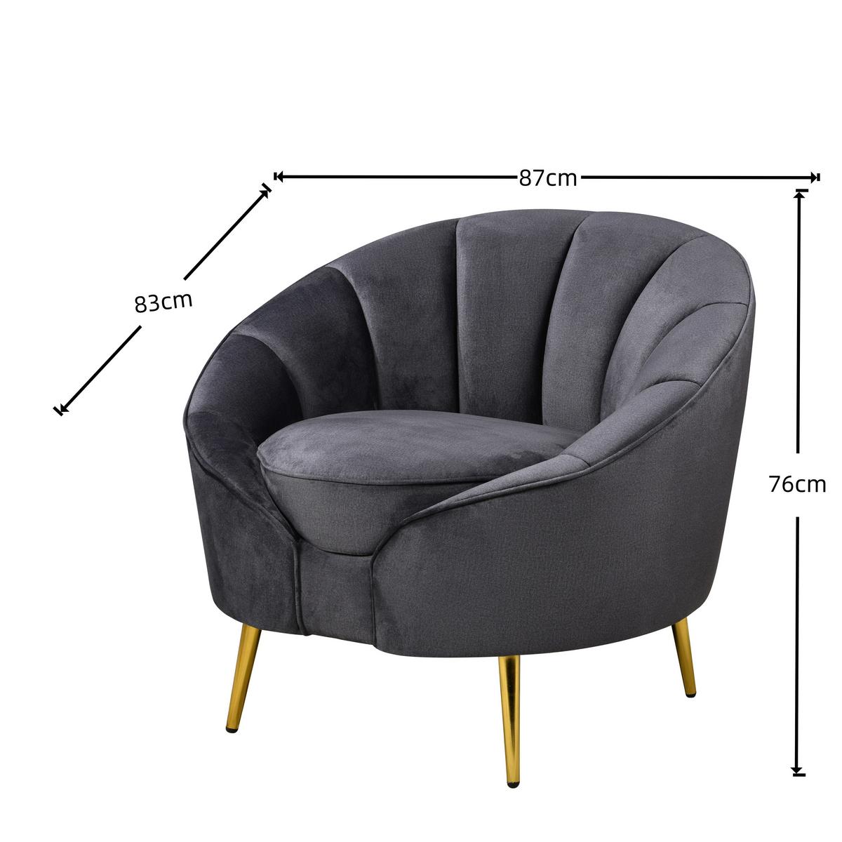 Sessel Stella Dunkelgrau B: 87 Cm - Dunkelgrau/Messingfarben, Design, Holz/Textil (87/76/82cm) - Livetastic