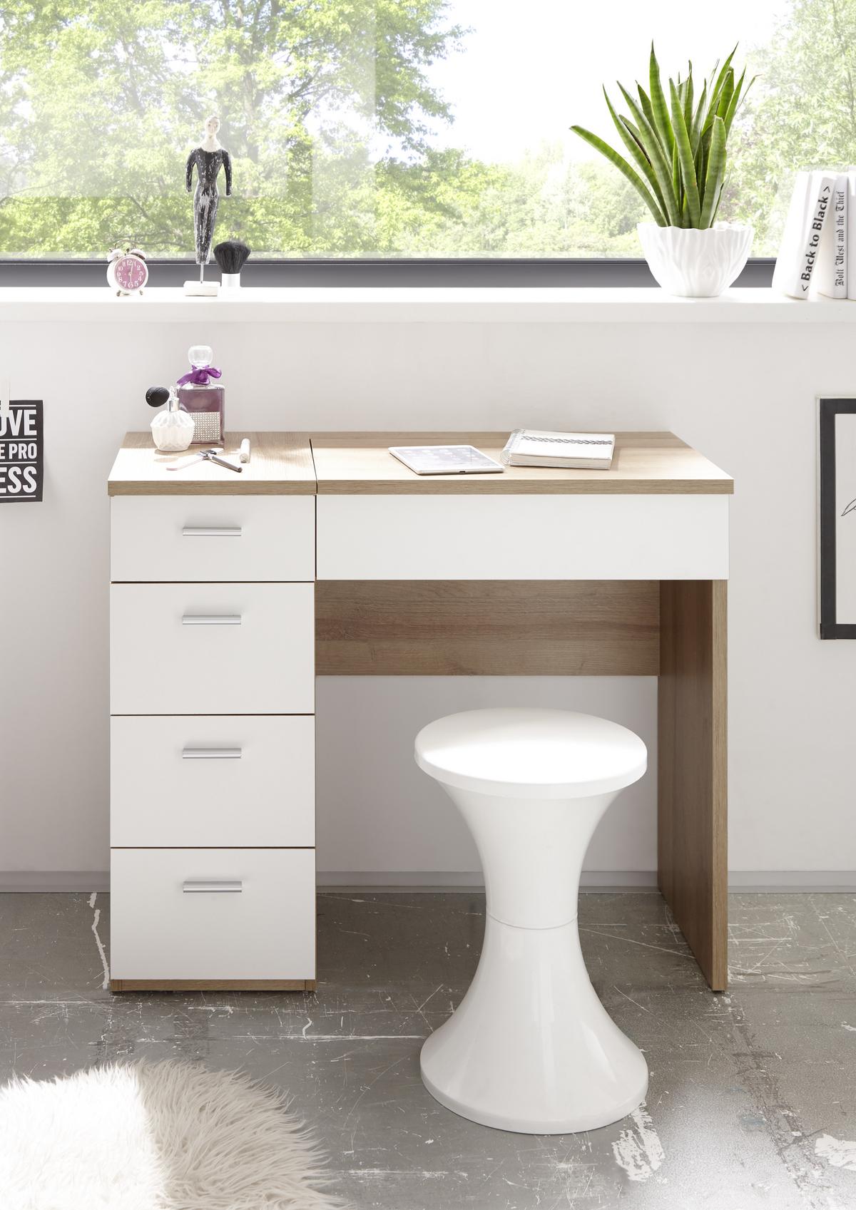 Schminktisch Make Up Weiß/ Eiche Dekor 90 cm - Weiß/Sonoma Eiche, Design, Holzwerkstoff (90/76/42cm) - Xora