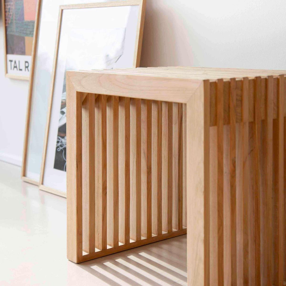 HOCKER RIB - Beigebraun, KONVENTIONELL, Holz (45/43/35cm) - MID.YOU