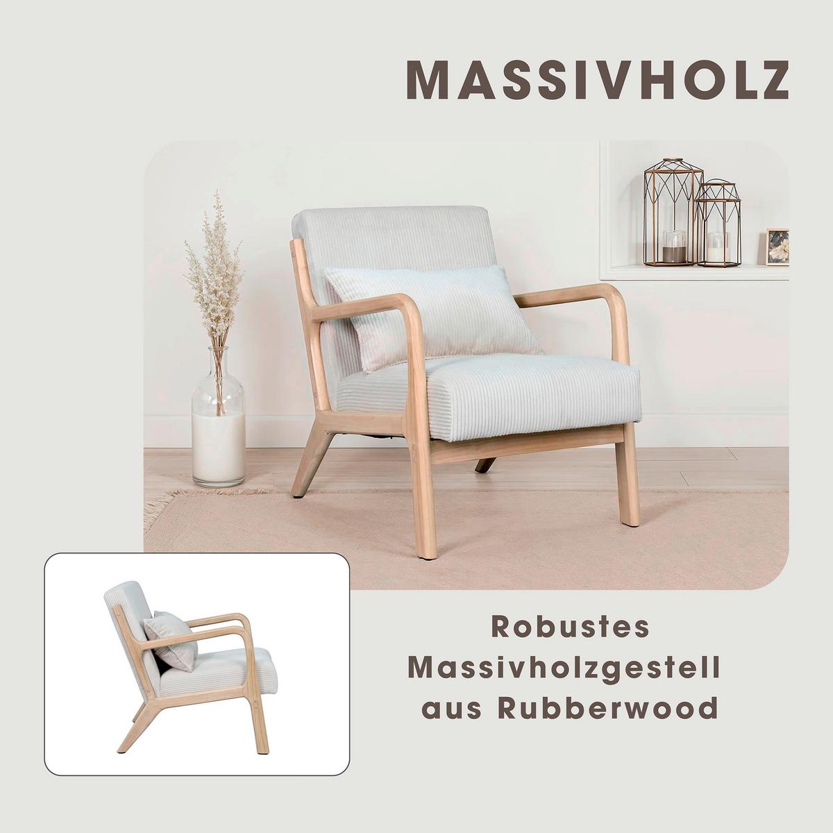 Sessel Nohr Elfenbeinfarben B: 65 cm - Elfenbein/Braun, Basics, Holz/Textil (65/81/76cm) - MID.YOU