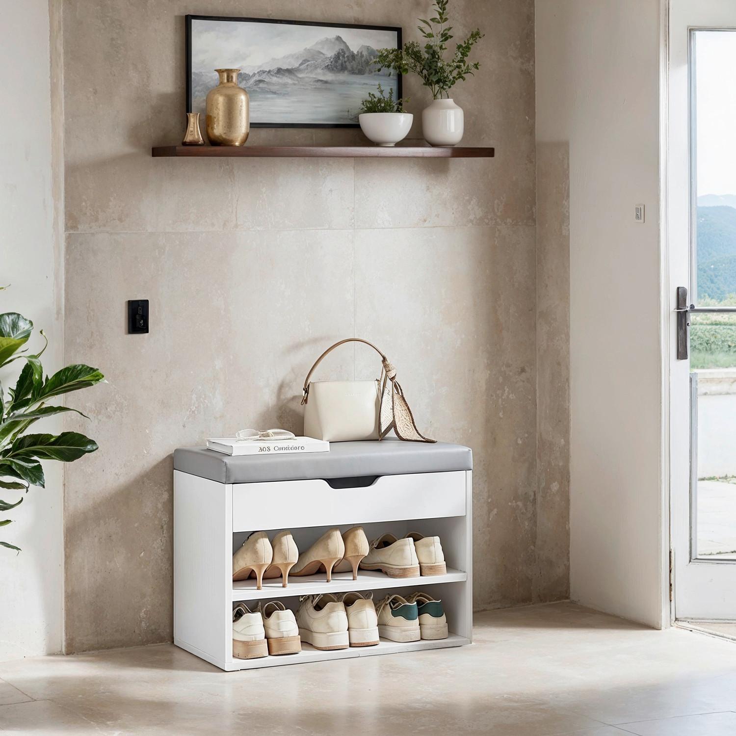 ĽAVICE S BOTNÍKEM KORPUS: BÍLÁ, PODSEDÁK: ŠEDÁ - šedá/bílá, Moderní, kompozitní dřevo/kůže (60/44/30cm) - MID.YOU