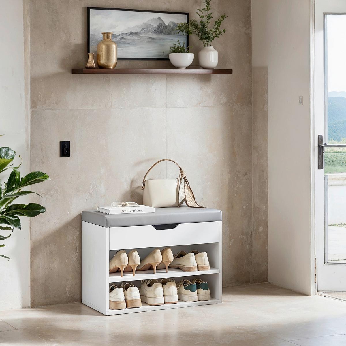 ĽAVICE S BOTNÍKEM KORPUS: BÍLÁ, PODSEDÁK: ŠEDÁ - šedá/bílá, Moderní, kompozitní dřevo/kůže (60/44/30cm) - MID.YOU