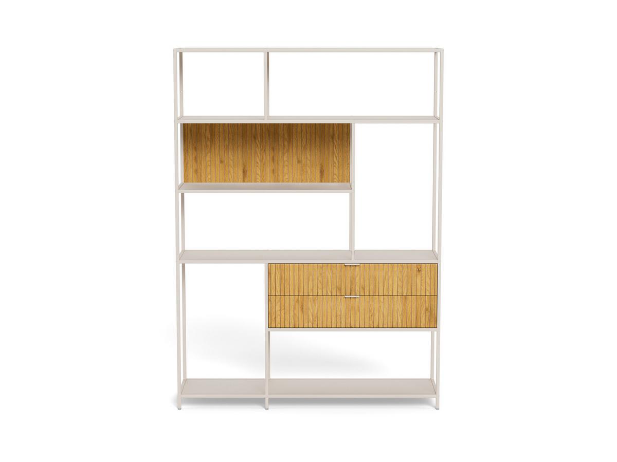 Regál SEAFORD melamín/MDF - divoký dub/sivá, Design, kov/kompozitné drevo (135/185/35cm) - Carryhome