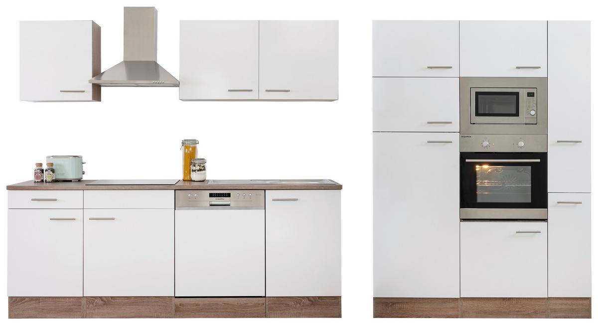 Küchenzeile Mit Geräten B: 370 Cm Weiß/eiche Dekor - Eichefarben/Weiß, MODERN, Holzwerkstoff (370cm) - Respekta