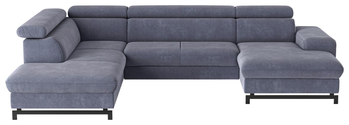 Wohnlandschaft mit Bettkasten Emma Blau - Blau/Schwarz, Textil (215/328/165cm) - MID.YOU